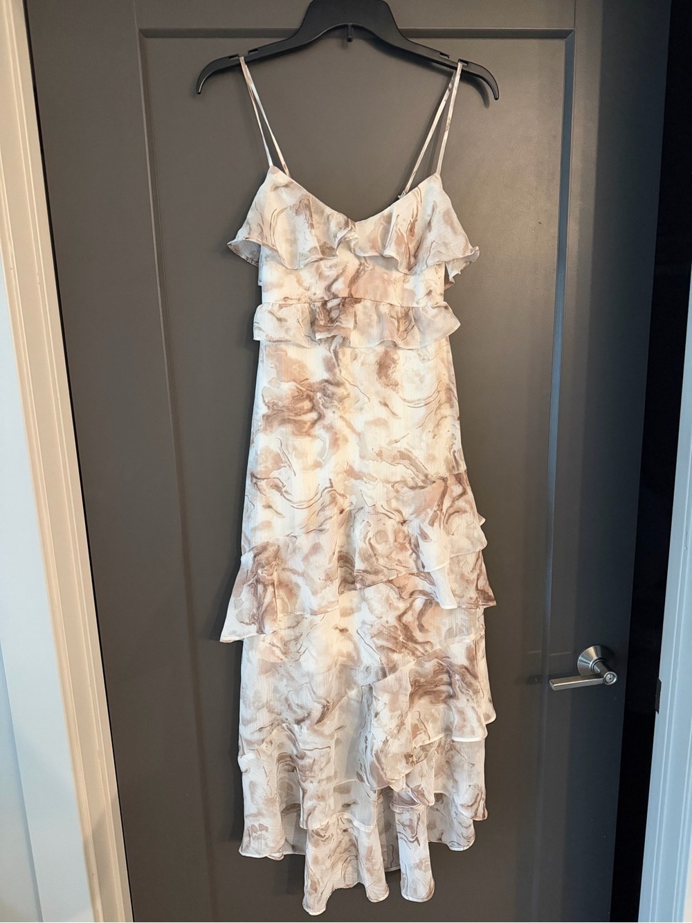 Blu Pepper White and Brown Marble Ruffle Midi Slip Dress size XS